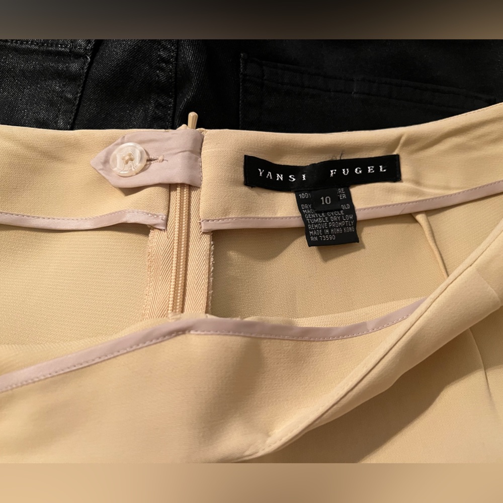 Yansi Fugel High rise wide leg trouser dress pant size 10 beige tan